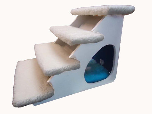Escada Top Pelúcia Luxo 42 cm Altura 4 degraus com toca cães pequenos idosos.